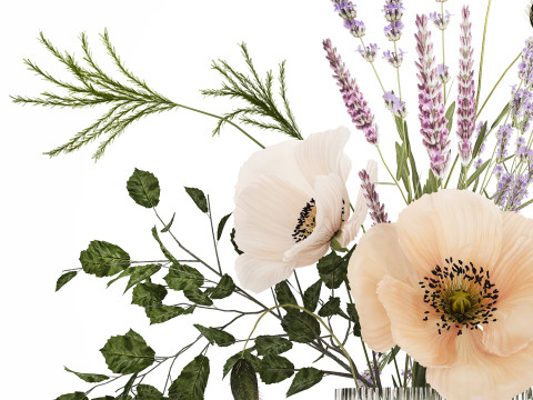 Beautiful bouquet of wild flowers Lavender poppy 480 Modelo 3D