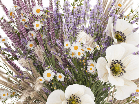 Bouquet Of Wild Flowers In Vase Lavender poppy 483 Modèle 3D