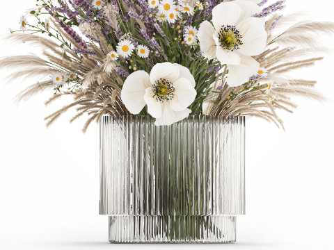 Bouquet Of Wild Flowers In Vase Lavender poppy 483 Modèle 3D