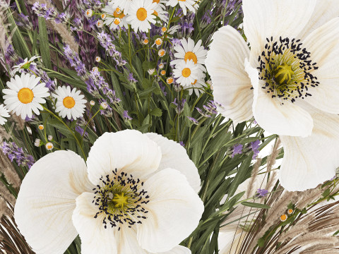 Bouquet Of Wild Flowers In Vase Lavender poppy 483 Modèle 3D