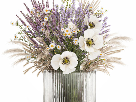 Bouquet Of Wild Flowers In Vase Lavender poppy 483 Modèle 3D