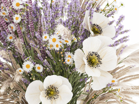 Bouquet Of Wild Flowers In Vase Lavender poppy 483 Modèle 3D