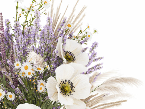 Bouquet Of Wild Flowers In Vase Lavender poppy 483 Modèle 3D
