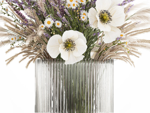 Bouquet Of Wild Flowers In Vase Lavender poppy 483 Modèle 3D