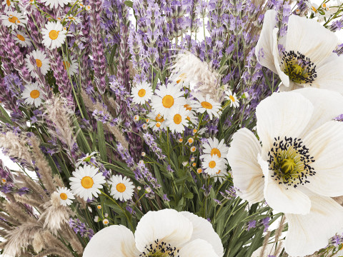 Bouquet Of Wild Flowers In Vase Lavender poppy 483 Modèle 3D