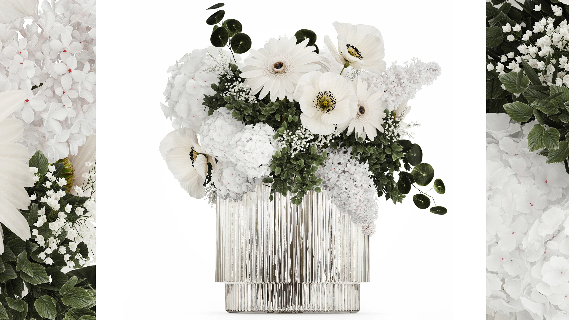 White bouquet of flowers hydrangea lilac poppy 484 3D Model .c4d .max .obj .3ds .fbx .stl .blend 