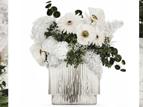 White bouquet of flowers hydrangea lilac poppy 484 3D Model