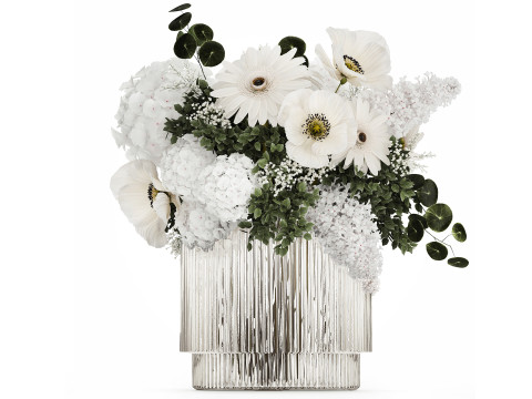 White bouquet of flowers hydrangea lilac poppy 484 3D Model