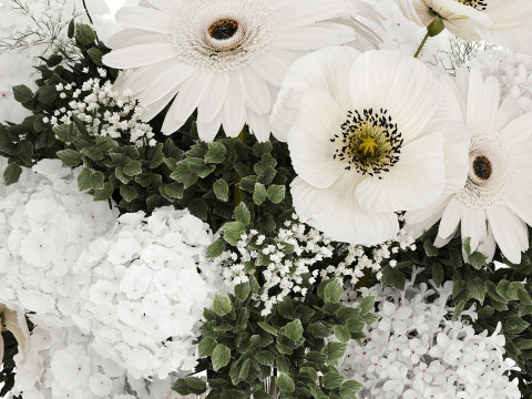 White bouquet of flowers hydrangea lilac poppy 484 3D Model