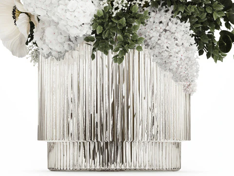 White bouquet of flowers hydrangea lilac poppy 484 3D Model