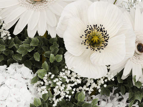 White bouquet of flowers hydrangea lilac poppy 484 3D Model