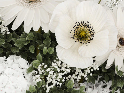 White bouquet of flowers hydrangea lilac poppy 484 3D Model