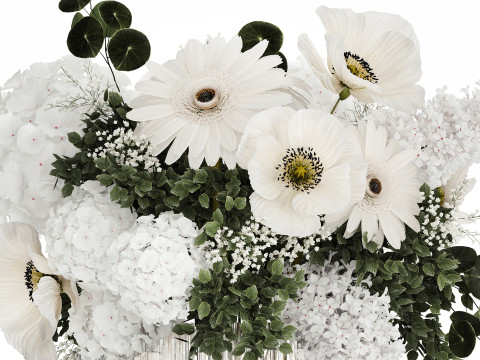 White bouquet of flowers hydrangea lilac poppy 484 3D Model