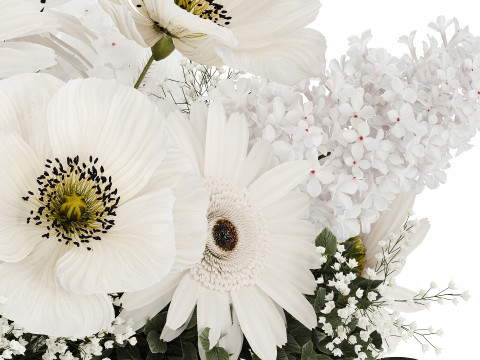White bouquet of flowers hydrangea lilac poppy 484 3D Model