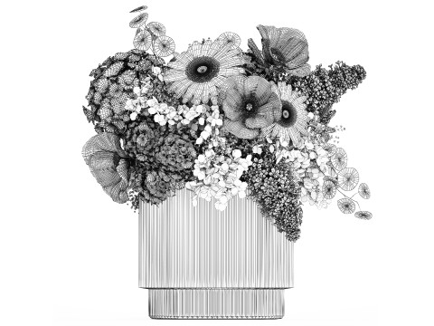 White bouquet of flowers hydrangea lilac poppy 484 3D Model