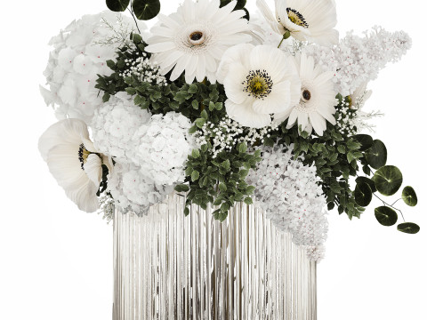 White bouquet of flowers hydrangea lilac poppy 484 3D Model