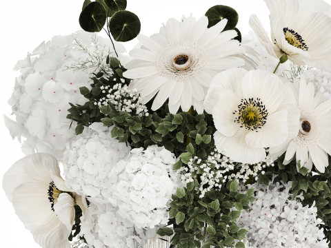 White bouquet of flowers hydrangea lilac poppy 484 3D Model