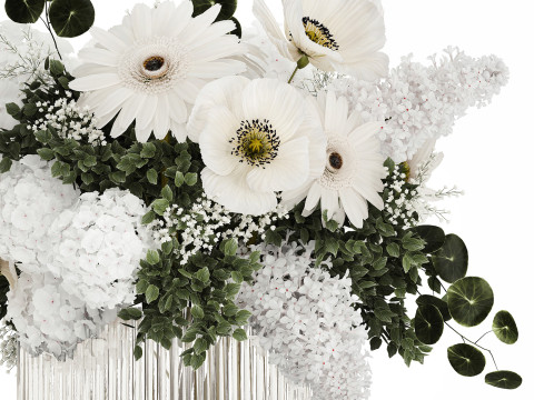 White bouquet of flowers hydrangea lilac poppy 484 3D Model