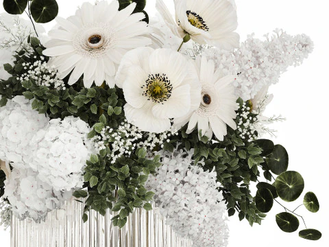 White bouquet of flowers hydrangea lilac poppy 484 3D Model