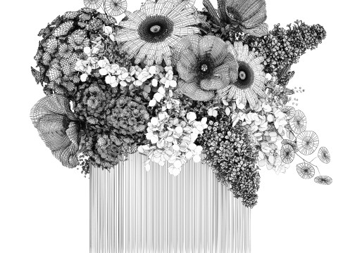 White bouquet of flowers hydrangea lilac poppy 484 3D Model