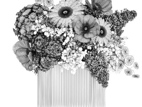 White bouquet of flowers hydrangea lilac poppy 484 3D Model