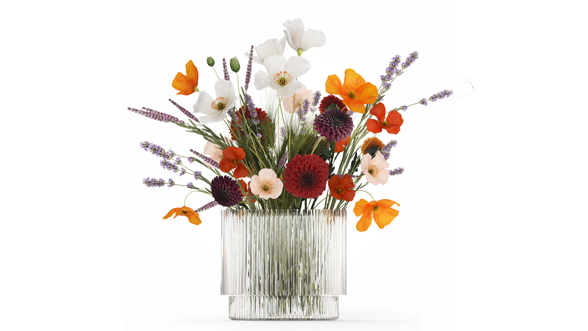 Bouquet Of Wild Flowers In A Vase Lavender Poppy 486 3D Model .c4d .max .obj .3ds .fbx .stl .blend 