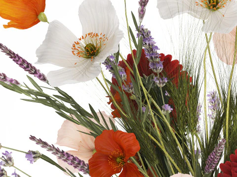 Bouquet Of Wild Flowers In A Vase Lavender Poppy 486 3D Model