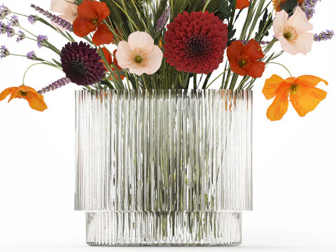 Bouquet Of Wild Flowers In A Vase Lavender Poppy 486 3D Model