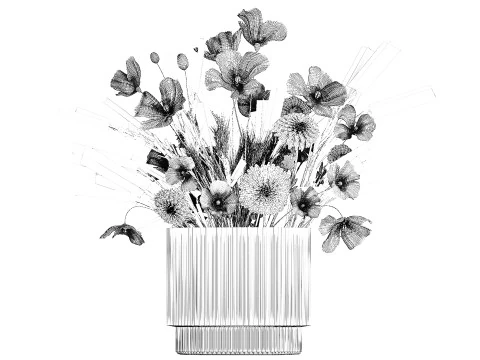 Bouquet Of Wild Flowers In A Vase Lavender Poppy 486 3D Model