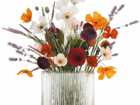Bouquet Of Wild Flowers In A Vase Lavender Poppy 486 3D 모델