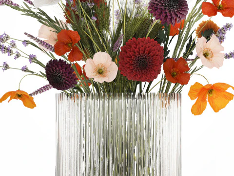 Bouquet Of Wild Flowers In A Vase Lavender Poppy 486 3D Model