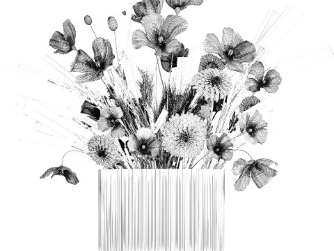 Bouquet Of Wild Flowers In A Vase Lavender Poppy 486 3D Model
