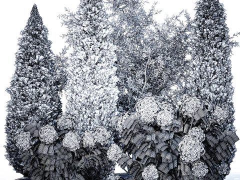 Topi&aacute;ria de cipreste verde-oliva com hort&ecirc;nsia de arbusto branco 1473 Modelo 3D