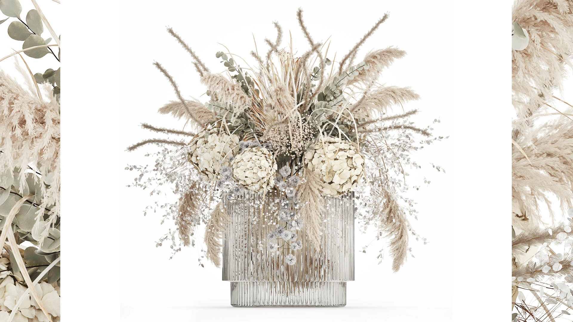 Bouquet Dried Flowers Pampas Hydrangea Palm Leaf 488 3D Model .c4d .max .obj .3ds .fbx .stl .blend 