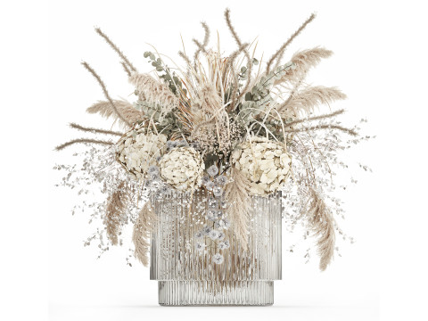 Bouquet Dried Flowers Pampas Hydrangea Palm Leaf 488 3D Model