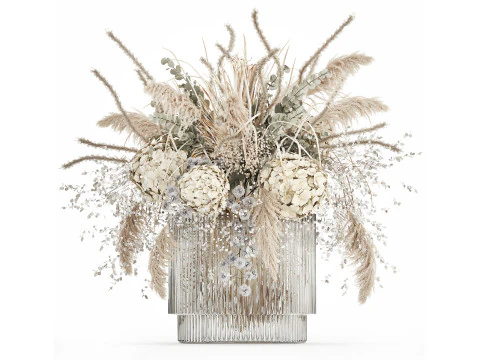 Bouquet Dried Flowers Pampas Hydrangea Palm Leaf 488 3D Model