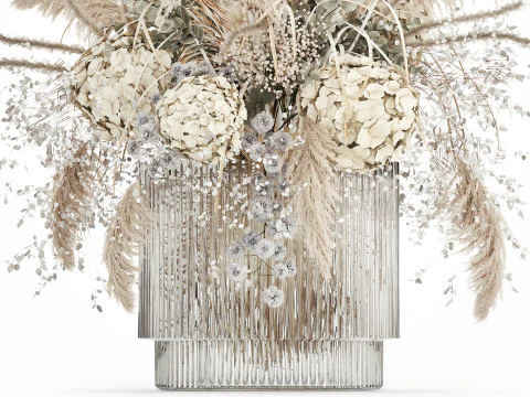 Bouquet Dried Flowers Pampas Hydrangea Palm Leaf 488 3D Model