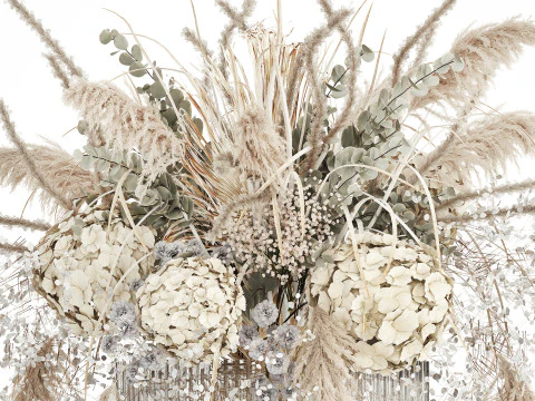 Bouquet Dried Flowers Pampas Hydrangea Palm Leaf 488 3D Model