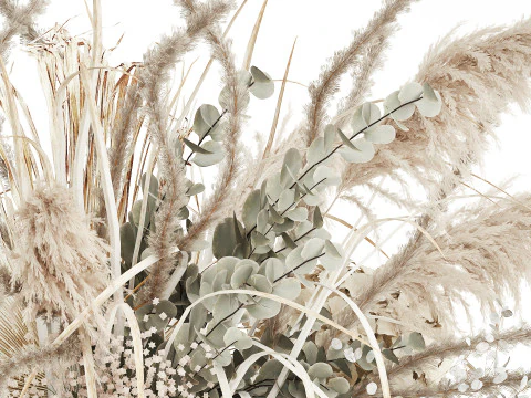 Bouquet Dried Flowers Pampas Hydrangea Palm Leaf 488 3D Model