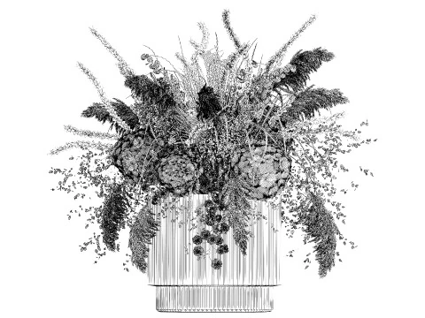 Bouquet Dried Flowers Pampas Hydrangea Palm Leaf 488 3D Model