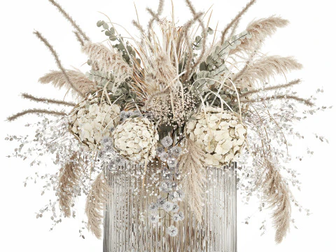 Bouquet Dried Flowers Pampas Hydrangea Palm Leaf 488 3D Model