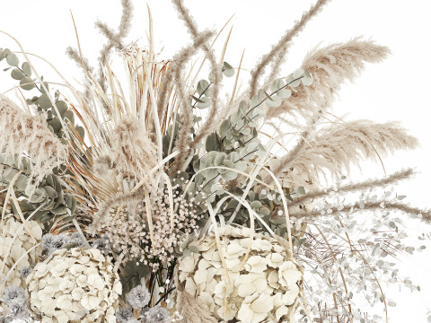 Bouquet Dried Flowers Pampas Hydrangea Palm Leaf 488 3Dモデル