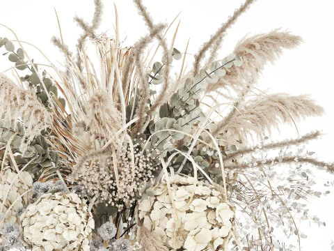 Bouquet Dried Flowers Pampas Hydrangea Palm Leaf 488 3D Model