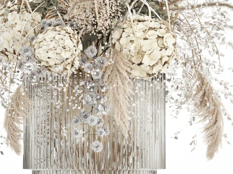 Bouquet Dried Flowers Pampas Hydrangea Palm Leaf 488 3D Model