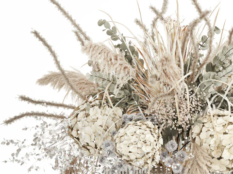 Bouquet Dried Flowers Pampas Hydrangea Palm Leaf 488 3D Model