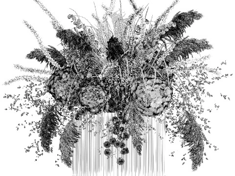 Bouquet Dried Flowers Pampas Hydrangea Palm Leaf 488 3D Model
