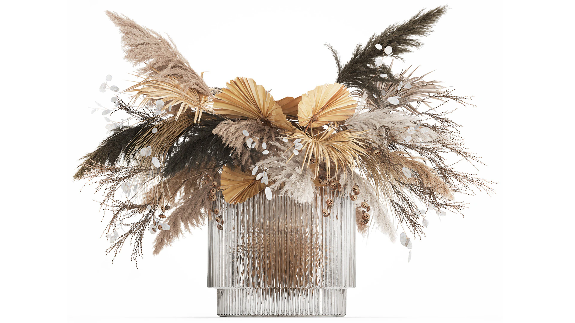 Bouquet Of Dried Flowers Cortaderia Pampas glass vase 490 3D Model .c4d .max .obj .3ds .fbx .stl .blend 