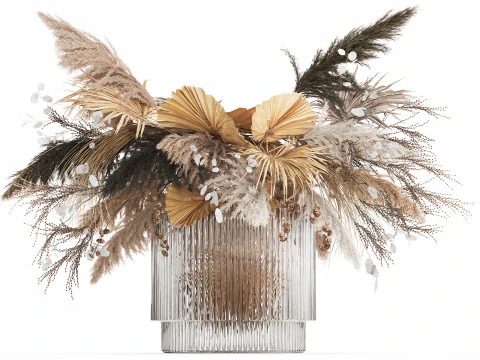 ドライフラワーの花束 コルタデリア パンパス ガラス花瓶 490 3Dモデル