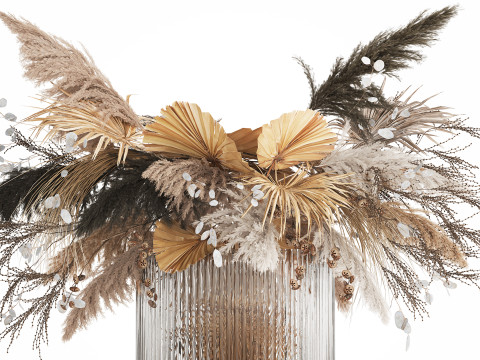 Bouquet Of Dried Flowers Cortaderia Pampas glass vase 490 Modèle 3D