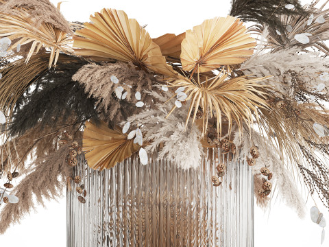 Bouquet Of Dried Flowers Cortaderia Pampas glass vase 490 Modèle 3D